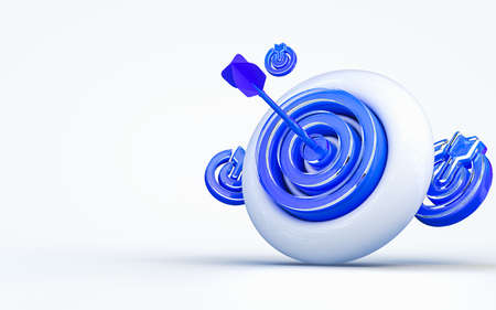 realistic 3d rendering bullseye arrow sign 3d rendering icon on white glossy backgroundの写真素材