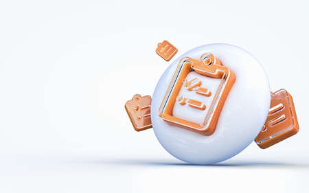 realistic 3d rendering clipboard checklist sign 3d render icon on the white glossy backgroundの写真素材