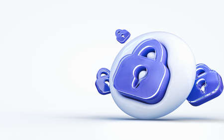 realistic 3d rendering lock sign 3d render icon on the white glossy backgroundの写真素材