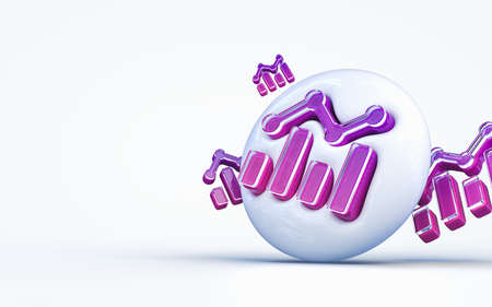 realistic 3d rendering chart growing sign 3d rendering icon on white glossy backgroundの写真素材