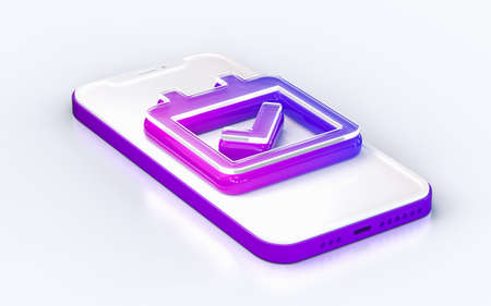 calendar check sign on mobile phone isolated white background 3d render concept for web banner landing pageの写真素材