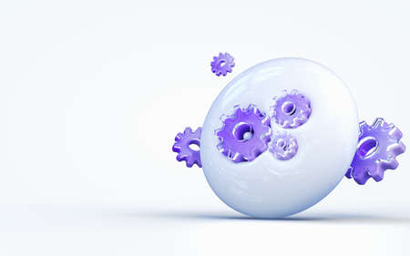 realistic 3d rendering gear sign 3d render icon on the white glossy backgroundの写真素材
