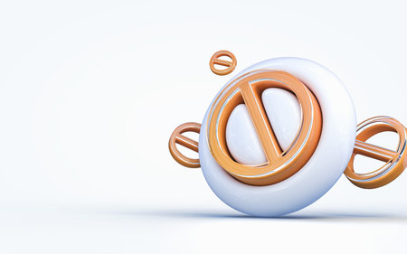 realistic 3d rendering ban sign 3d rendering icon on white glossy backgroundの写真素材
