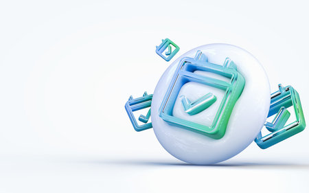 realistic 3d rendering calendar check sign 3d render icon on the white glossy background