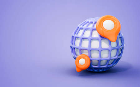 location pin pointer on global earth 3d render concept for worldwide business expansion travelingの写真素材