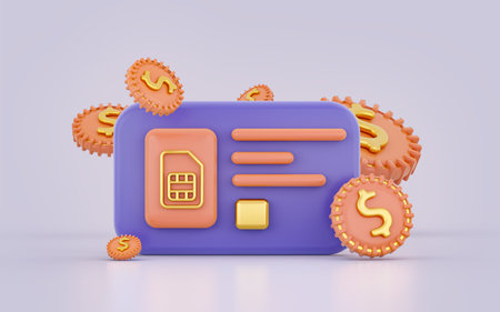 Credit card and dollar falling on white background 3d render concept for money saving online payment