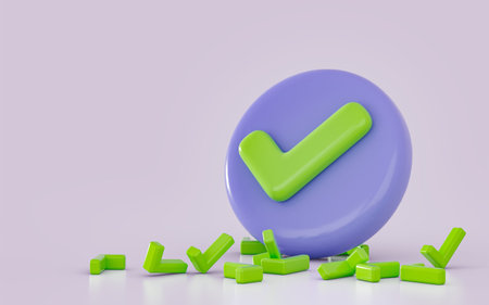 3d render correct right checkmark icon background realistic and glossy