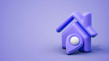 home symbol with location pinpointer marker icon 3d render concept for social banner web templateの写真素材