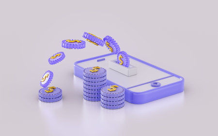 Mobile payment sending money online banking dollar transaction background 3d render concept