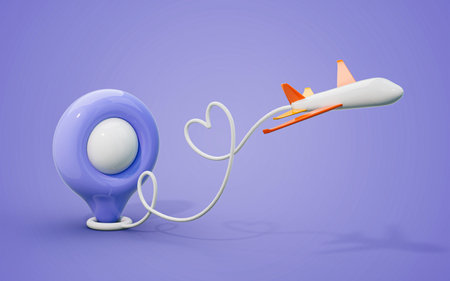 Travel around the world Airplane flying and point the location marker 3d render concept for banner