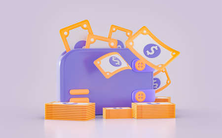 dollar money currency wallet icon background 3d render concept for landing page mobile appの写真素材