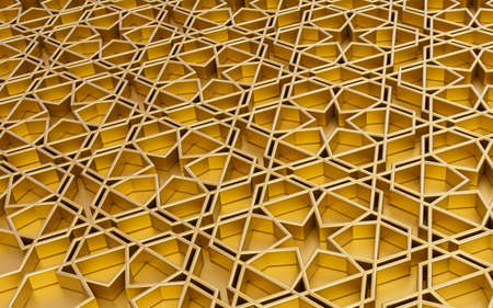 realistic glossy gold Islamic pattern background 3d render concept for Ramadanの写真素材