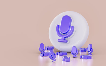 realistic microphone sign icon on the white glossy background 3d render concept for social banner