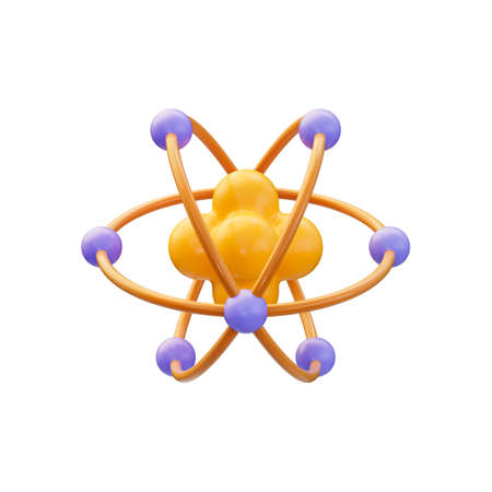 realistic glossy cartoon look atom physic symbol isometric flat icon 3d render conceptの写真素材