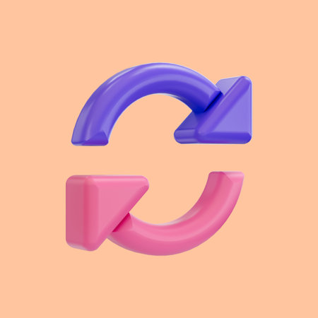 realistic glossy cartoon look rotation mark icon 3d render for refresh arrows rotated