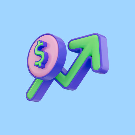 dollar up chart icon 3d render concept for Finance performance of return on investmentの写真素材