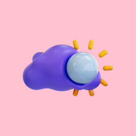 realistic cartoon look cloud sun day weather icon 3d render concept for website and app symbolの写真素材