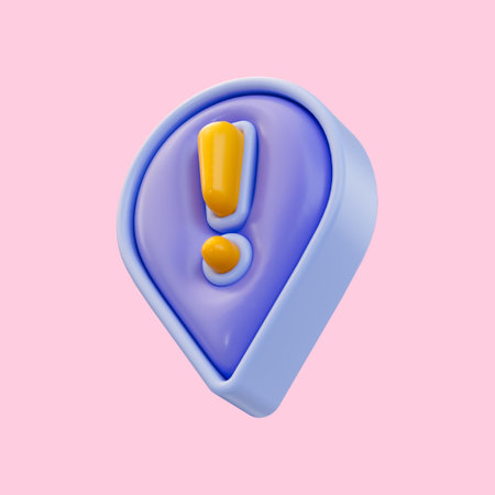 location exclamation icon 3d render concept for attention alert map direction and danger placeの写真素材