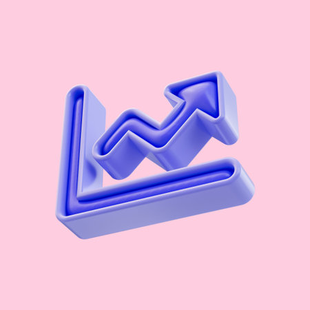 cartoon look chart up icon 3d render for financial growth line graph in stock market profitable