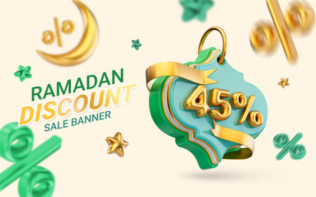 Ramadan and eid big offer 45 percent discount sale poster design 3d render for social bannerの写真素材