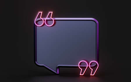 quote text box with neon light dark background 3d render concept for dialog speech messageの写真素材