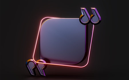 quote text box with neon light empty dark background 3d render concept for speech border frame