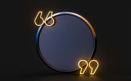 quote text box with neon light empty dark background 3d render concept for sell discount frameの写真素材