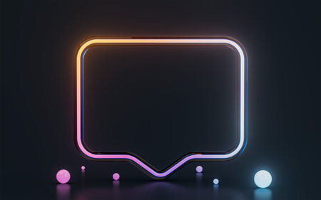 text box frame with neon light background empty space 3d render concept for massage conversation