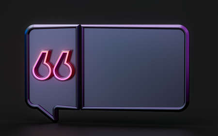 quote text box with neon light empty dark background 3d render concept for important notice frameの写真素材