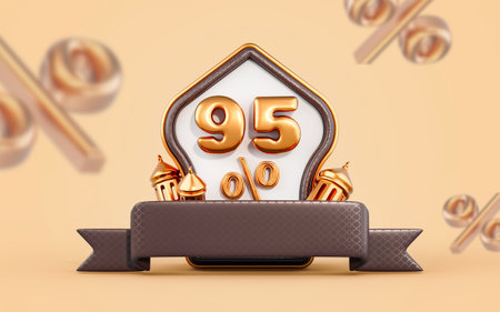 95 percent discount sale banner with golden lantern 3d render for Ramadan and Eid shopping offerの写真素材