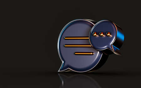 3d render gold metallic message icon on dark background concept for chat conversation social mediaの写真素材