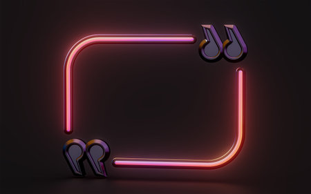 quote text box with neon light empty dark background 3d render concept for message borderの写真素材