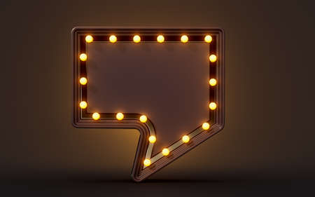 message box with neon light dark empty background 3d render concept for text conversation in socialの写真素材