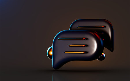 3d render gold metallic message icon on dark background concept for conversation in social mediaの写真素材