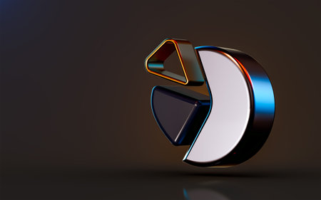 3d render gold metallic pie chart icon on dark background concept for analyze data informationの写真素材