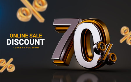 online sale discount 70 percent special offer on dark background 3d render concept for shopping