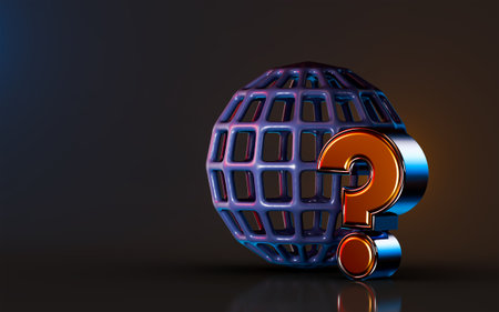Earth globe with question mark icon on dark background 3d render concept for website header templateの写真素材