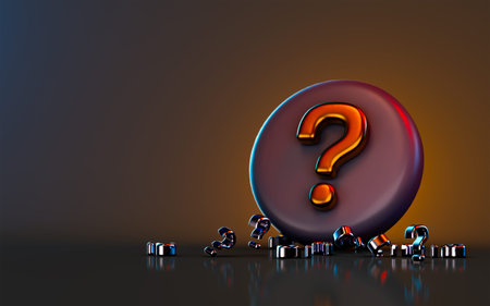 question mark badge icon on dark background 3d render concept for asking confusion solution exam
