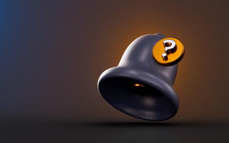 bell question mark icon on dark background 3d render concept for asking notification alert message