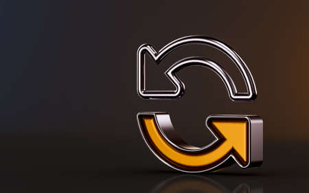 Two round arrows icon on dark background 3d render concept for update refresh reload symbolの写真素材