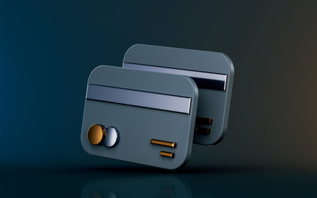 credit debit card icon on dark background 3d render concept for Money refund finance savings