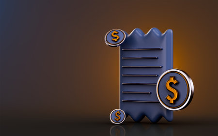 dollar invoice icon on dark background 3d render concept for Bill or statement for business report