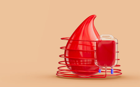 Blood drop icon with blood bag 3d render concept for world blood donation day banner backgroundの写真素材