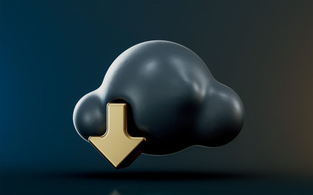 cloud download icon on dark background 3d render concept for file sharing data transferring systemの写真素材