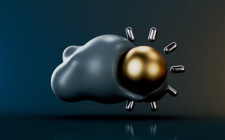 cloud sun day weather icon on dark background 3d render concept for website and app symbol