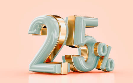 realistic glossy 25 percent discount sale banner golden effect 3d render concept for marketing offerの写真素材