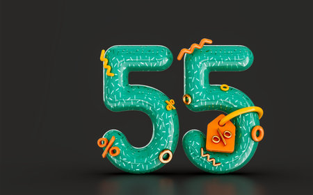 cartoon look 55 percent discount sale banner on dark background 3d render concept for shopping offer