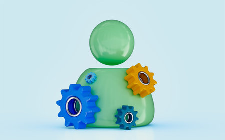 gear user profile setting member sign creativity thinking human maintenance tools 3d render iconの写真素材