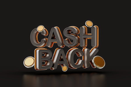 cash back offer with gold coin on dark background 3d render concept for online payment system