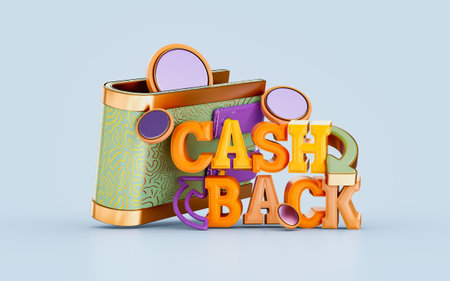 cash back offer with gold coin wallet and text 3d render concept for shopping marketing paymentの写真素材